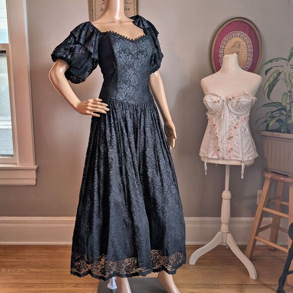 Vintage Scott McClintock Gothic Gown Black Dress Southern Belle Witchy Regency - Picture 4 of 13